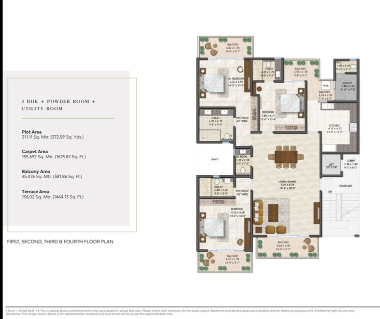 Floor Plan, adani-samsara-vilasa 3.5 Bedroom 311 Sq.Ft. Builder Floor In Sector 63 Gurgaon 9995240