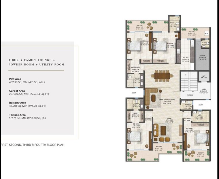 Floor Plan, adani-samsara-vilasa 4 Bedroom 402 Sq.Ft. Builder Floor In Sector 63 Gurgaon 9995270