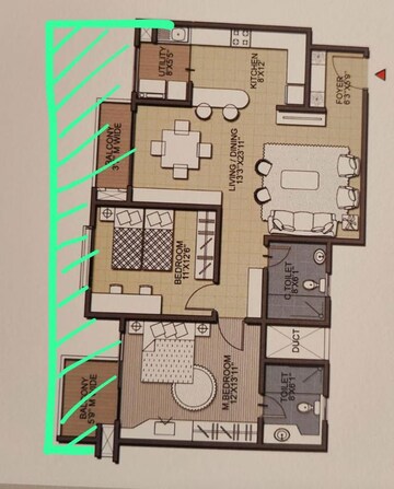 Floor Plan in 2 BHK Apartment at Salarpuria Greenage, Hosur Road – for Sale