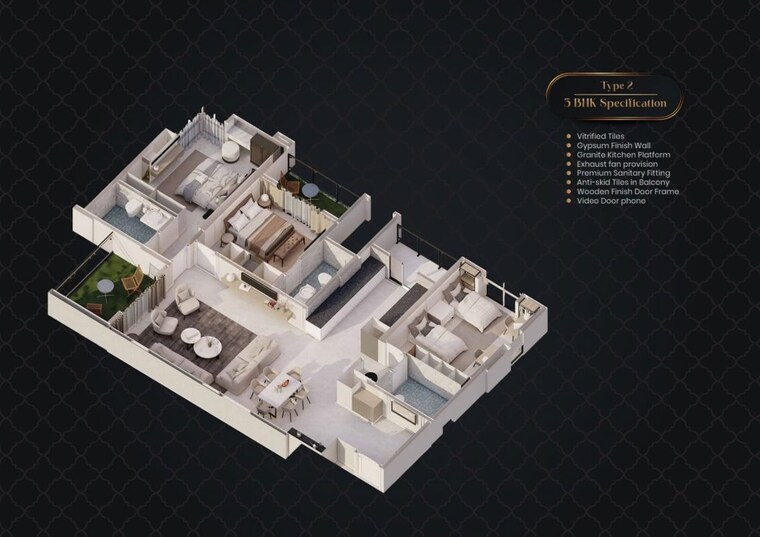 Floor Plan, ikon-queens-tower 3 Bedroom 1180 Sq.Ft. Apartment In Mohammadwadi Pune 9932410