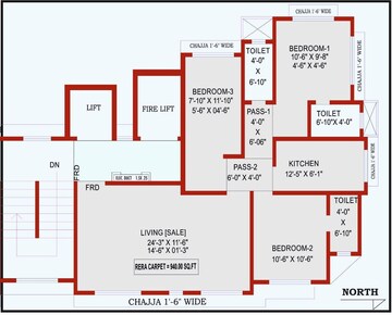 Floor Plan in 3 BHK Apartment at Tendulkar Mangesh Residency, Dadar West – for Sale