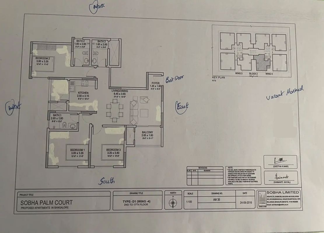 3 BHK Apartment For Sale in Sobha Palm Courts