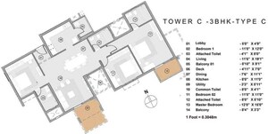 Floor Plan in 3 BHK Apartment at Purva Park Hill, Kanakapura Road – for Sale