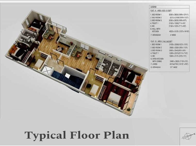 Floor Plan, ambey-aastha 3 Bedroom 950 Sq.Ft. Apartment In New Town Action AreA Iii Kolkata 10000180