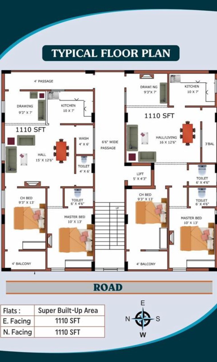 Floor Plan, nandi hills 2 Bedroom 1155 Sq.Ft. Apartment In Nandi Hills Hyderabad 10002692