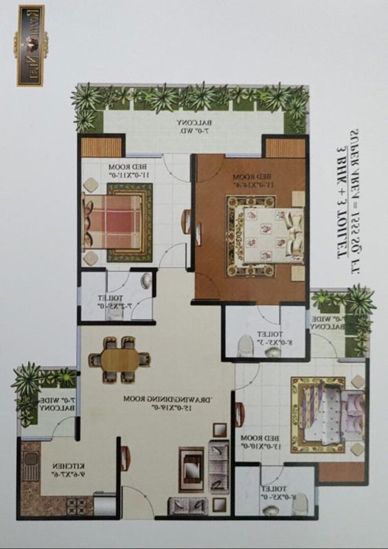 Floor Plan, escon-park-view-villas 2 Bedroom 100 Sq.Ft. Apartment In Ecotech Iii Greater Noida Greater Noida 10002764