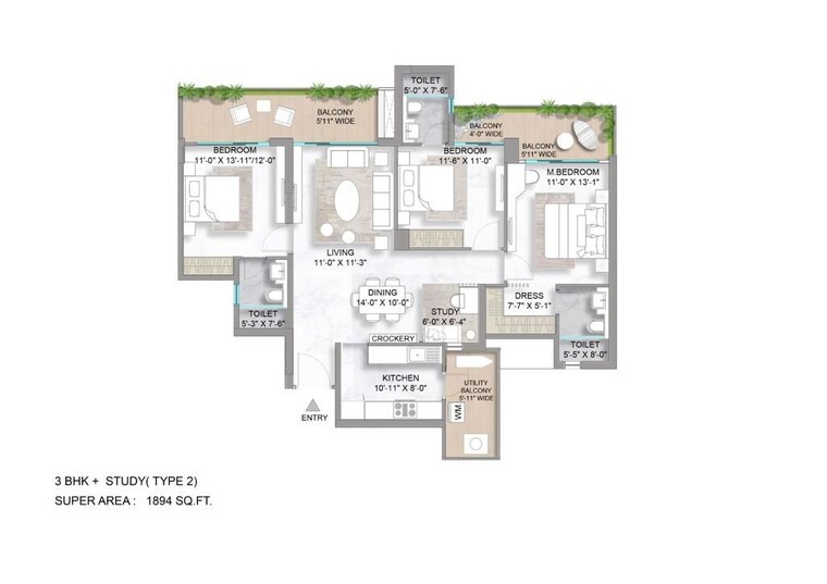 Floor Plan, m3m-golf-hills 3.5 Bedroom 2090 Sq.Ft. Apartment In Sector 79 Gurgaon 10002963