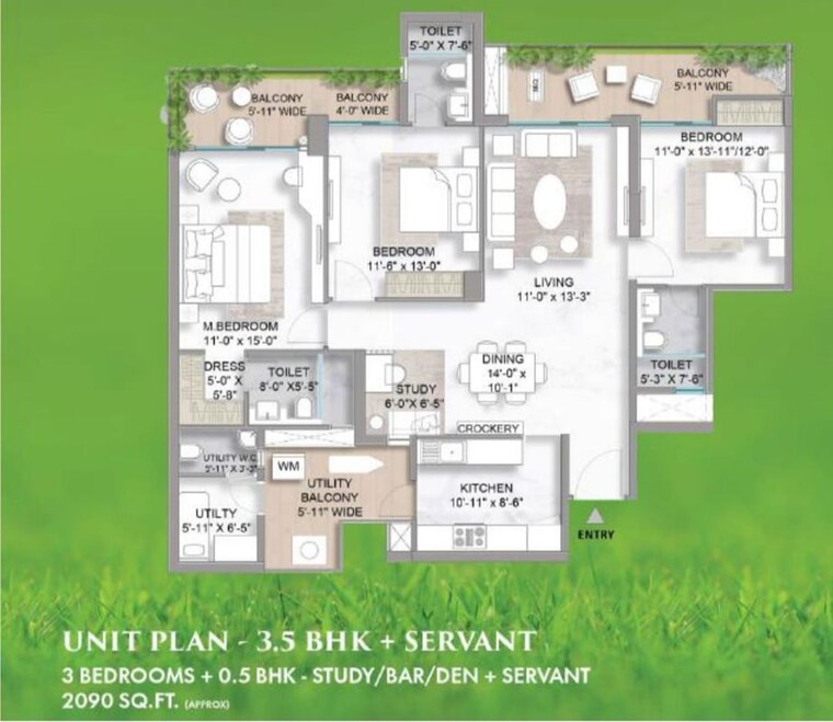 Floor Plan, m3m-golf-hills 3.5 Bedroom 2090 Sq.Ft. Apartment In Sector 79 Gurgaon 10002963