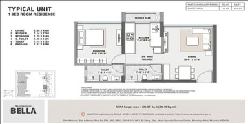 Floor Plan in 1 BHK Apartment at Rustomjee Bella Phase 1, Bhandup West – for Sale