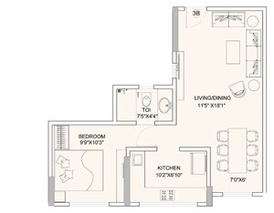 Floor Plan in 2 BHK Apartment at Sunteck Gilbird, Andheri West – for Sale