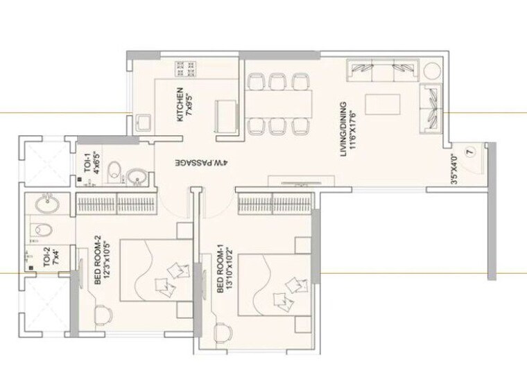 Floor Plan, sunteck-gilbird 2 Bedroom 599 Sq.Ft. Apartment In Andheri West Mumbai 10008094