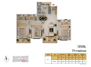 Floor Plan in 3 BHK Apartment at Kohinoor Saras Nagar, Saras Baug – for Sale