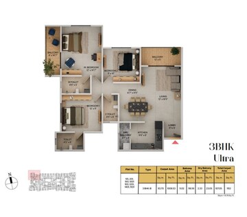 Floor Plan in 3 BHK Apartment at Kohinoor Saras Nagar, Saras Baug – for Sale