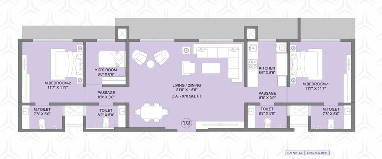 Floor Plan, ajmera-boulevard 3 Bedroom 970 Sq.Ft. Apartment In Malad West Mumbai 10011365