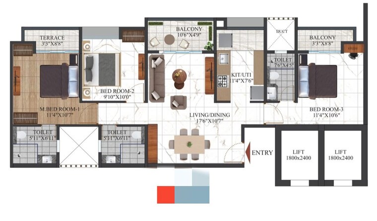 Floor Plan, shriram-the-spectrum 3 Bedroom 900 Sq.Ft. Apartment In Undri Pune 10011810