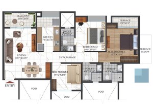 Floor Plan in 3 BHK Apartment at Shriram The Spectrum, Undri – for Sale