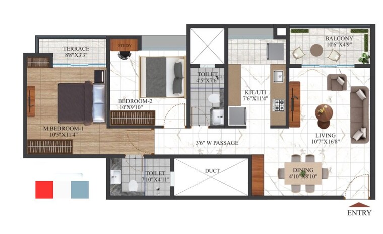 Floor Plan, shriram-the-spectrum 3 Bedroom 900 Sq.Ft. Apartment In Undri Pune 10011810