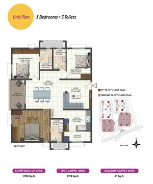 Floor Plan in 3 BHK Apartment at Brigade Citadel, Moti Nagar – for Rent