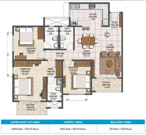 Floor Plan in 3 BHK Apartment at Brigade Buena Vista Phase II, Budigere – for Sale