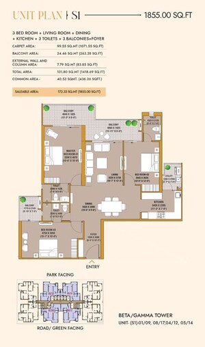 Floor Plan in 3 BHK Apartment at SKA Divine, Sector 1 Wave City – for Sale