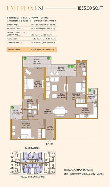 Floor Plan in 3 BHK Apartment at SKA Divine, Sector 1 Wave City – for Sale