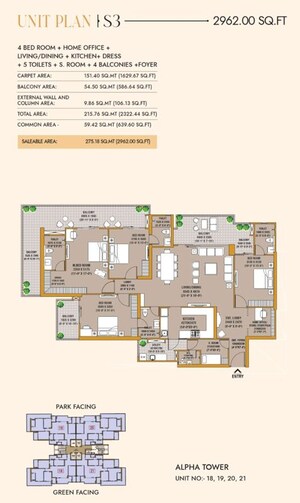 Floor Plan in 3 BHK Apartment at SKA Divine, Sector 1 Wave City – for Sale