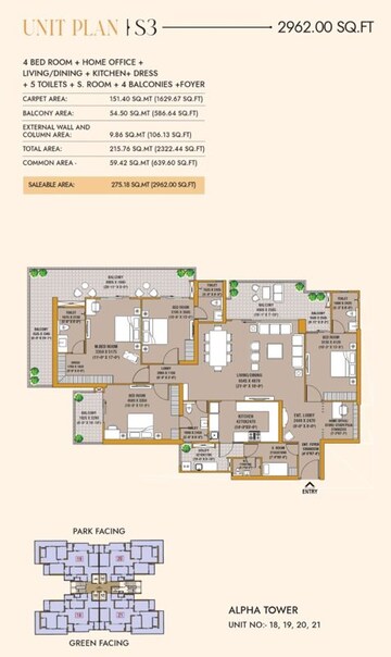 Floor Plan in 3 BHK Apartment at SKA Divine, Sector 1 Wave City – for Sale