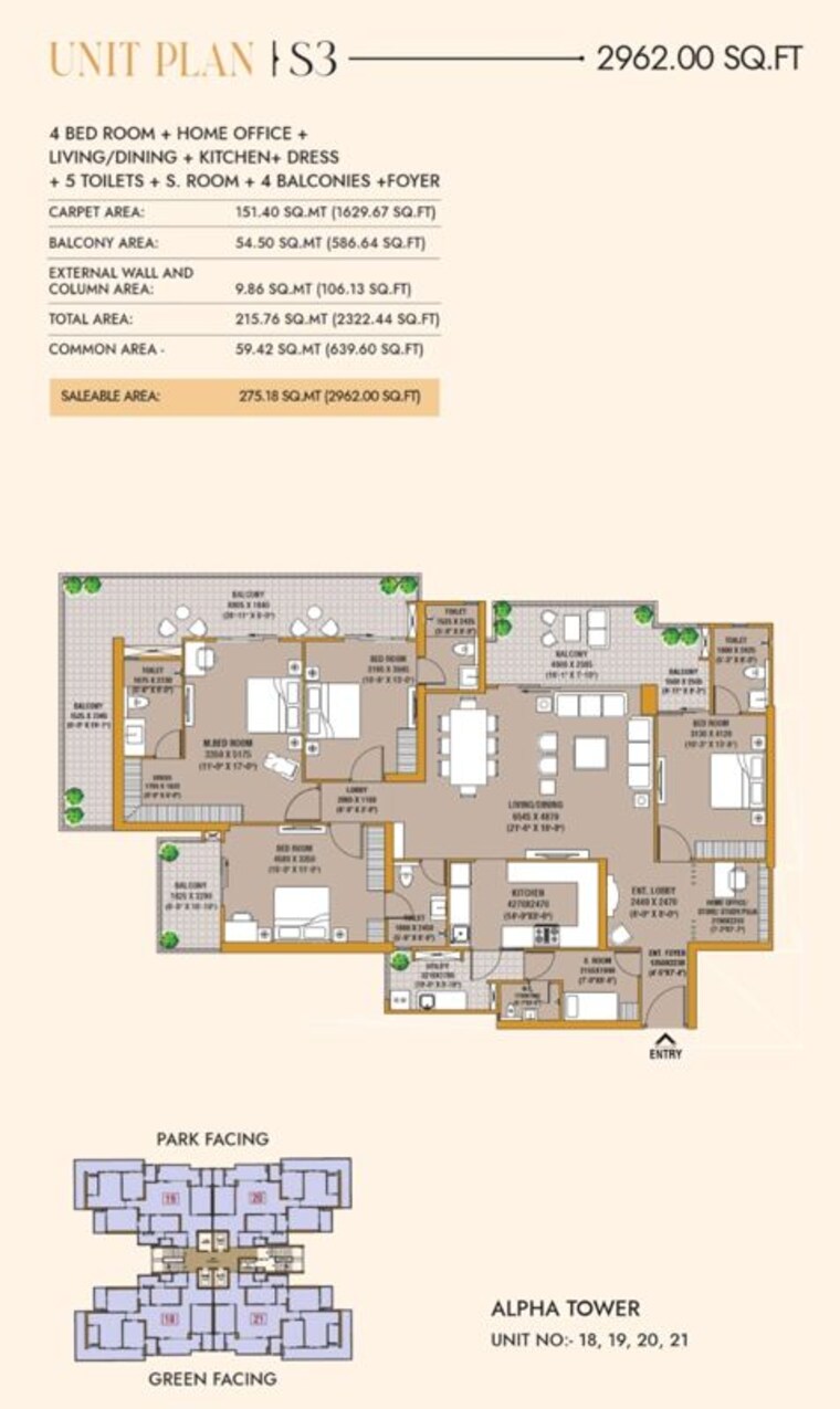 Floor Plan, ska-divine 3 Bedroom 1855 Sq.Ft. Apartment In Sector 1 Wave City Ghaziabad 10014079