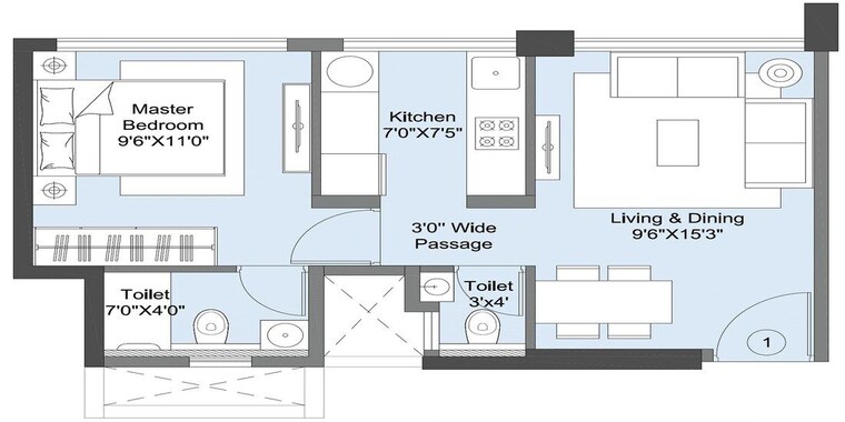 Floor Plan, lnt-veridian 3 Bedroom 990 Sq.Ft. Apartment In Powai Mumbai 10014443