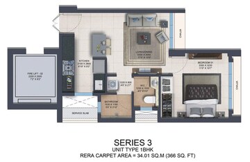 Floor Plan in 1 BHK Apartment at Nahar Amaryllis Towers and Plaza, Chandivali – for Rent