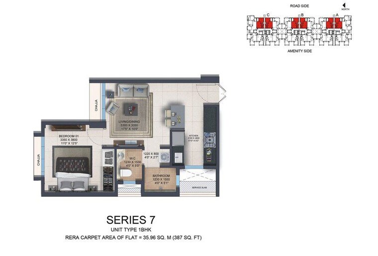 Floor Plan, nahar-amaryllis-towers-and-plaza 1 Bedroom 387 Sq.Ft. Apartment In Chandivali Mumbai 10014482