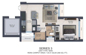 Floor Plan in 2 BHK Apartment at Lodha Allura, Worli – for Rent