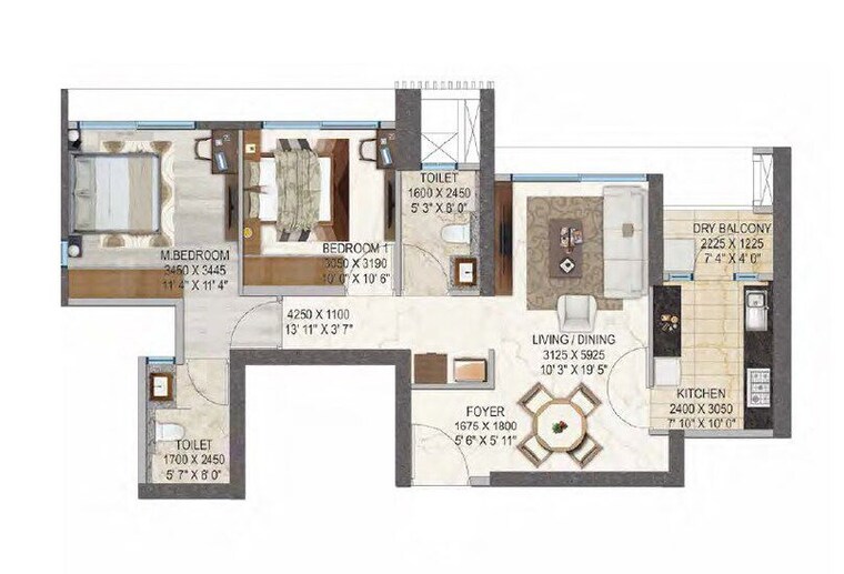Floor Plan, peninsula-salsette-27 2 Bedroom 760 Sq.Ft. Apartment In Byculla Mumbai 10014758