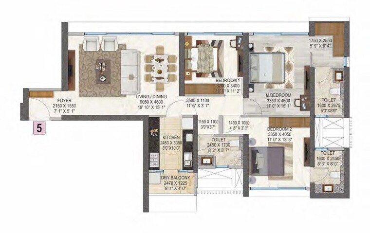 Floor Plan, peninsula-salsette-27 2 Bedroom 760 Sq.Ft. Apartment In Byculla Mumbai 10014758