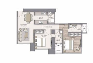 Floor Plan in 2 BHK Apartment at Piramal Aranya Ahan, Byculla – for Rent