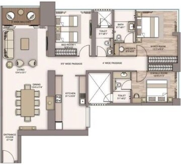 Floor Plan in 2 BHK Apartment at Piramal Aranya Ahan, Byculla – for Rent