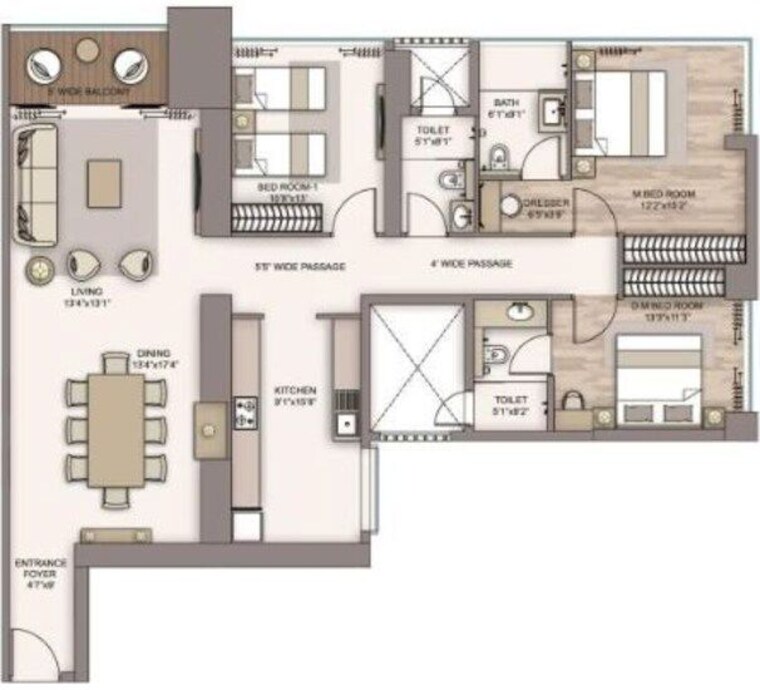 Floor Plan, piramal-aranya-ahan 2 Bedroom 1180 Sq.Ft. Apartment In Byculla Mumbai 10014906