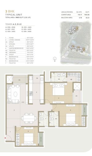 Floor Plan in 3 BHK Apartment at Goyal Orchid Life, Gunjur – for Sale