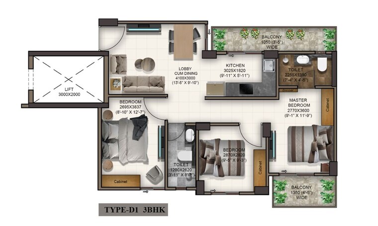 Floor Plan, advitya-homes 3 Bedroom 645 Sq.Ft. Apartment In Sector 143 Faridabad 9972807