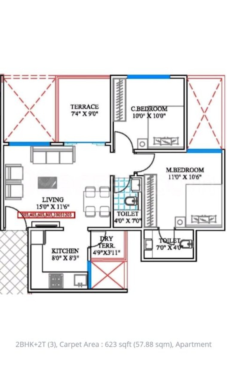 Floor Plan, mohisha-the-skylark 2 Bedroom 623 Sq.Ft. Apartment In Ravet Pune 10021456
