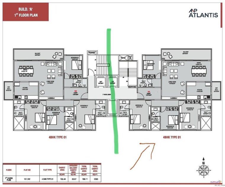 Floor Plan, anp-atlantis 4 Bedroom 2003 Sq.Ft. Apartment In Balewadi Pune 10021516
