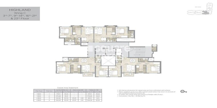 Floor Plan, hiranandani-highland 3 Bedroom 889 Sq.Ft. Apartment In Powai Mumbai 10024129