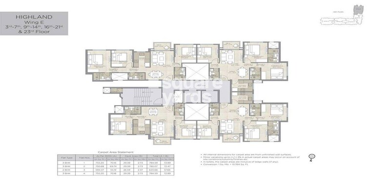 Floor Plan, hiranandani-highland 3 Bedroom 889 Sq.Ft. Apartment In Powai Mumbai 10024129