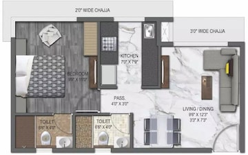 Floor Plan in 1 BHK Apartment at UK Iridium, Kandivali East – for Rent