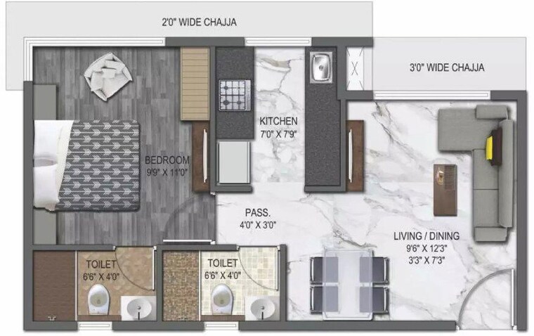 Floor Plan, uk-iridium 1 Bedroom 381 Sq.Ft. Apartment In Kandivali East Mumbai 10027049