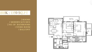 Floor Plan in 2 BHK Apartment at Ireo The Corridors, Sector 67a – for Sale