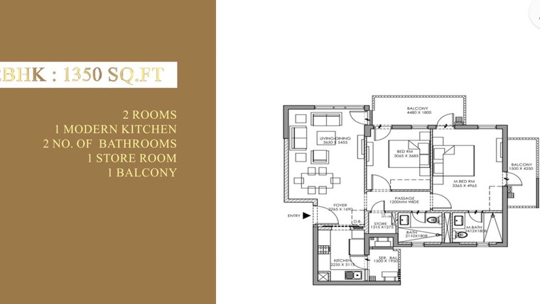 Floor Plan, ireo-the-corridors 2 Bedroom 1350 Sq.Ft. Apartment In Sector 67a Gurgaon 10028658