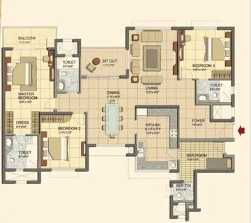 Floor Plan in 3.5 BHK Apartment at Prestige Lakeside Habitat, Varthur – for Rent