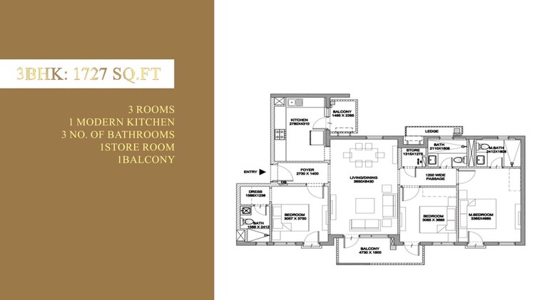 Floor Plan, ireo-the-corridors 3 Bedroom 1727 Sq.Ft. Apartment In Sector 67a Gurgaon 10028818