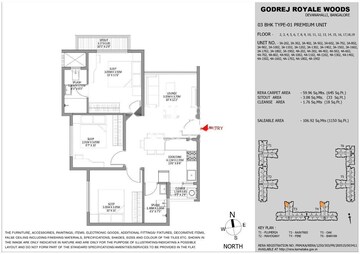 Floor Plan in 3 BHK Apartment at Godrej Royale Woods, Devanahalli – for Sale